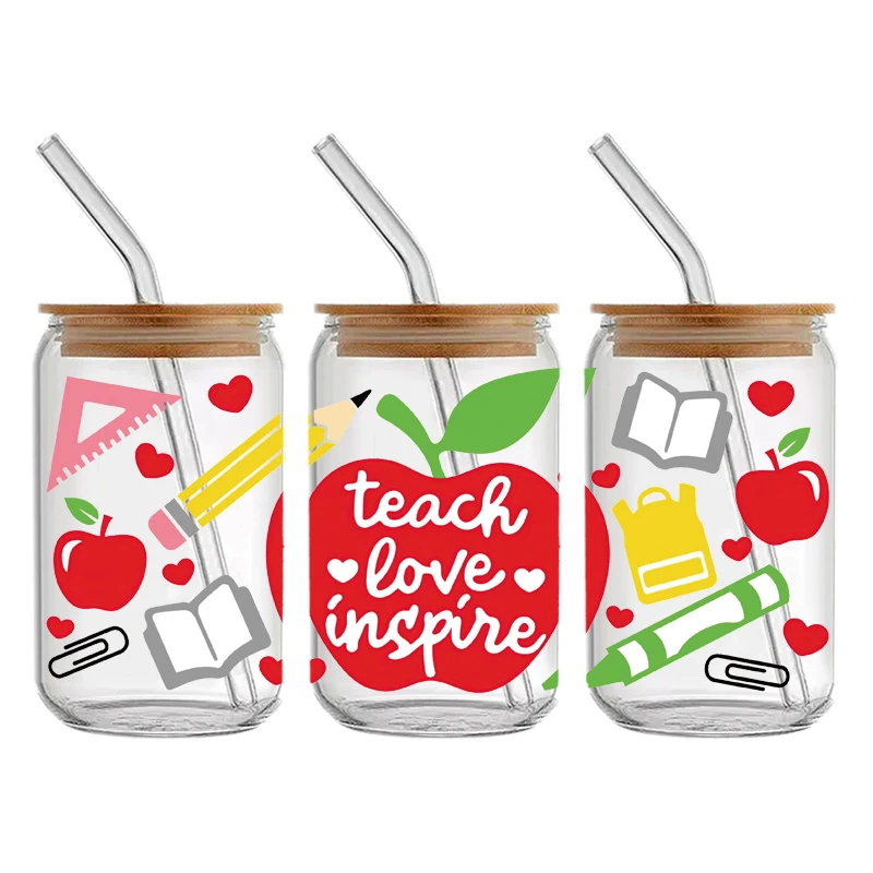 Custom Wholesale Printing 16oz 20oz Glass Uv Dtf Cup Wrap Transfers Tumbler Wraps Stickers Label For Coffee Cups Tumblers