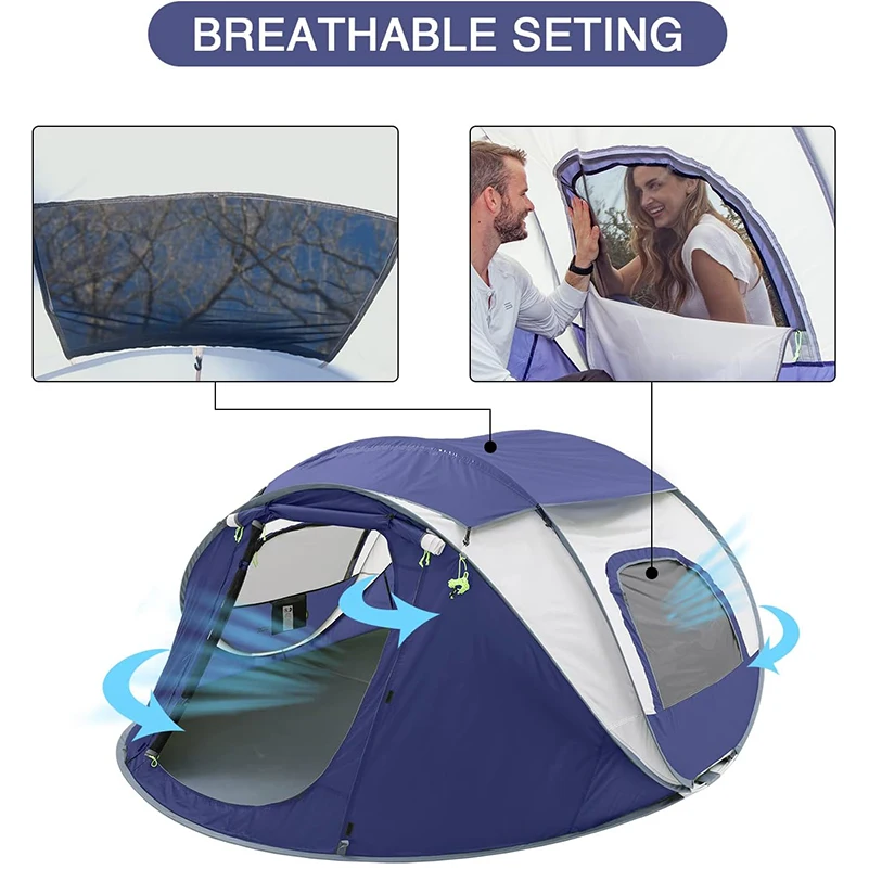 Quick-Open 3/4-Person Waterproof Oxford Camping Tent Pop-Up Design Easy Outdoor Hiking Beach Picnics Family Use Three-Pole Boat