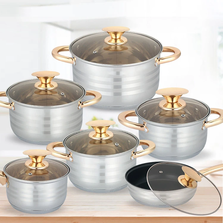 12 Pcs Stainless Steel 304 Non Stick Smokeless Pans And Pots Cookware Set