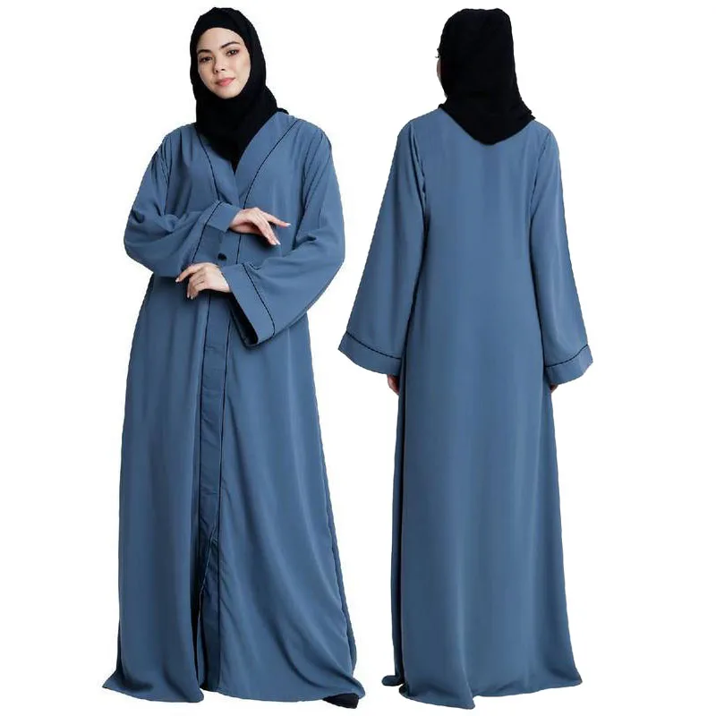 New fashion Polyester front open abaya french blue women maxi dress dubai ladies designs pray simple open abaya