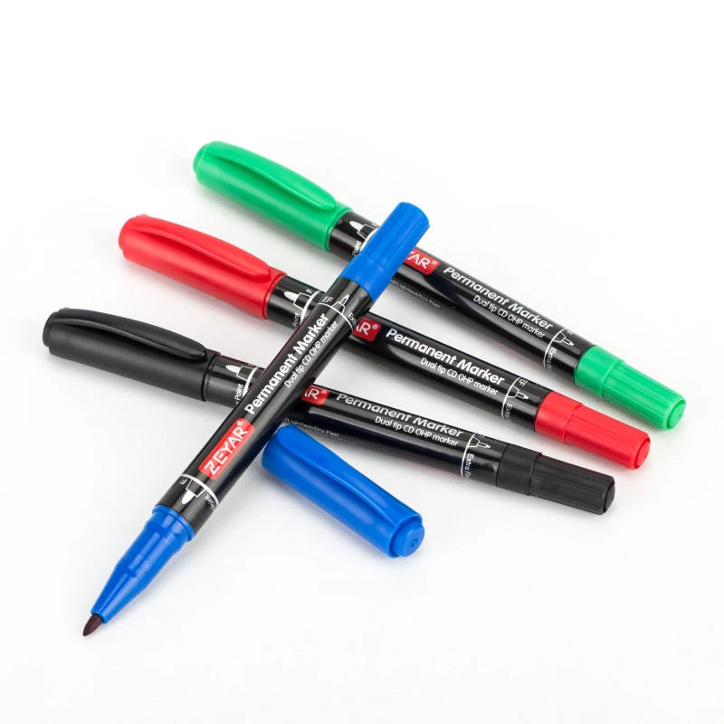 ZEYAR Twin Tip Permanent Markers CD/DVD Markers 4 Colors Ultra Fine Point and Fine Point for Signature and Marking