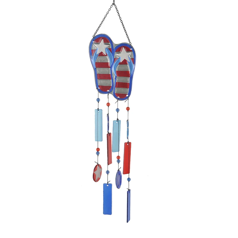 OEM customized American flag pattern Red and blue glass five-pointed star wind chimes