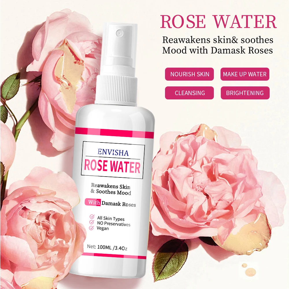 Korean Face Rose Water Toner Vegan Soothing Facial Skin Care Toner Spray for Women