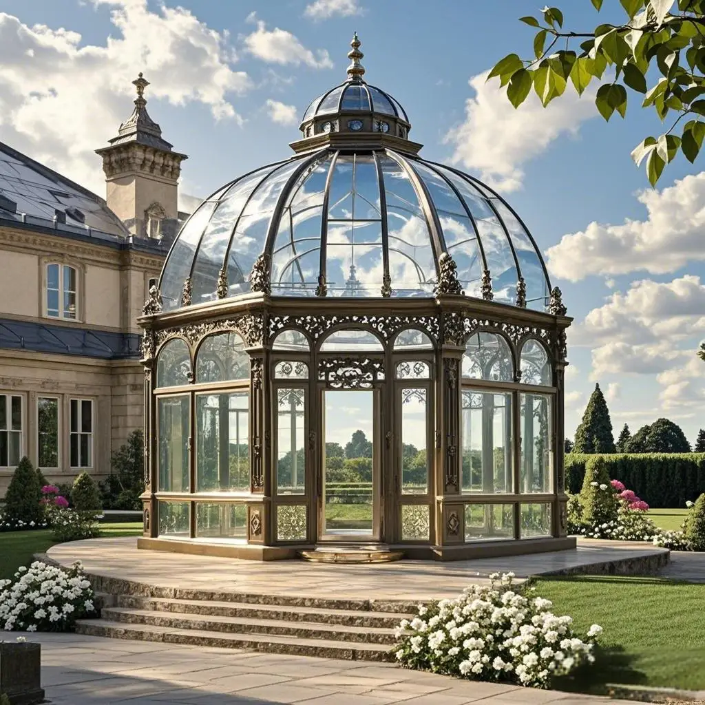 European Four Seasons Modern Aluminum Greenhouse with Tempered Glass Roof Polygon Molding for Outdoor Winter Sunroom Glass House