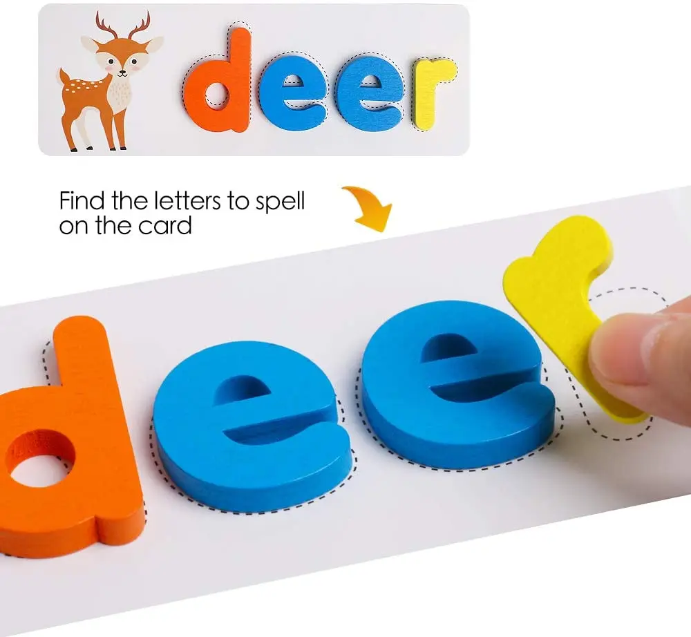 
Amazon hot sale montessori learning spelling alphabet words toys educational wooden letter words matching puzzles games for kids 