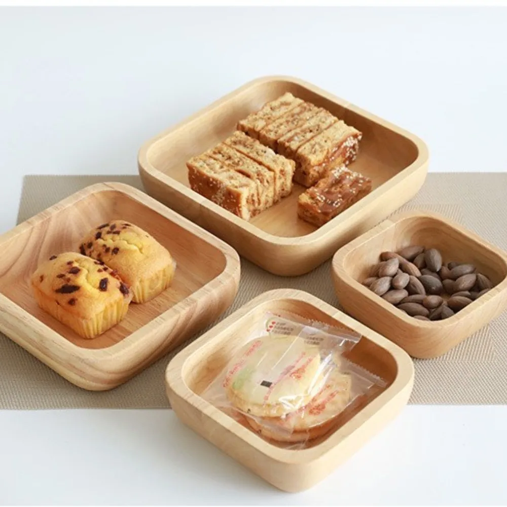 Eco Friendly Customized Restaurant Food Serving Tray Tea Fruit Wood Plates Hotel Breakfast Bamboo Wooden Tray