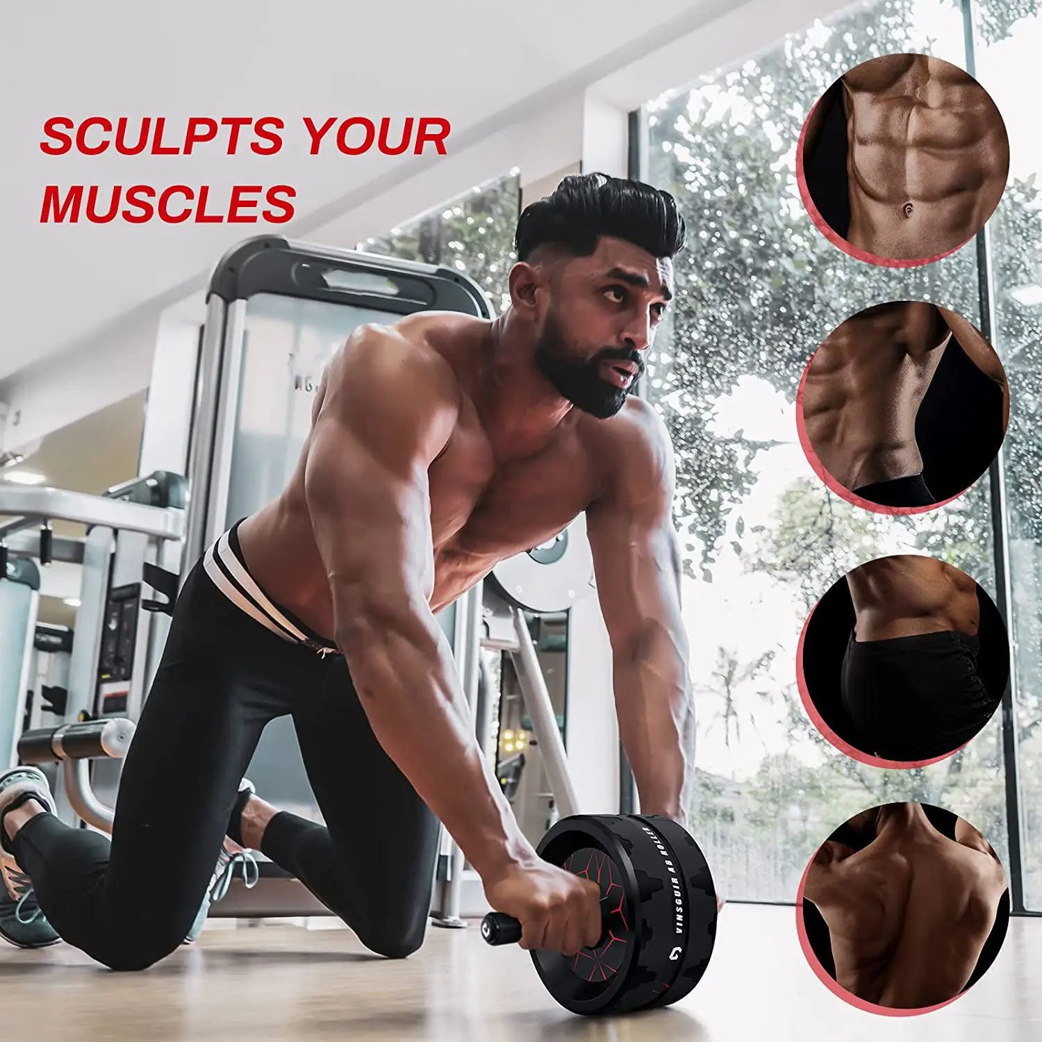 Home Office Gym Fitness Exercises Ab Abdominal Wheel Roller for with Knee Pad Jump Rope