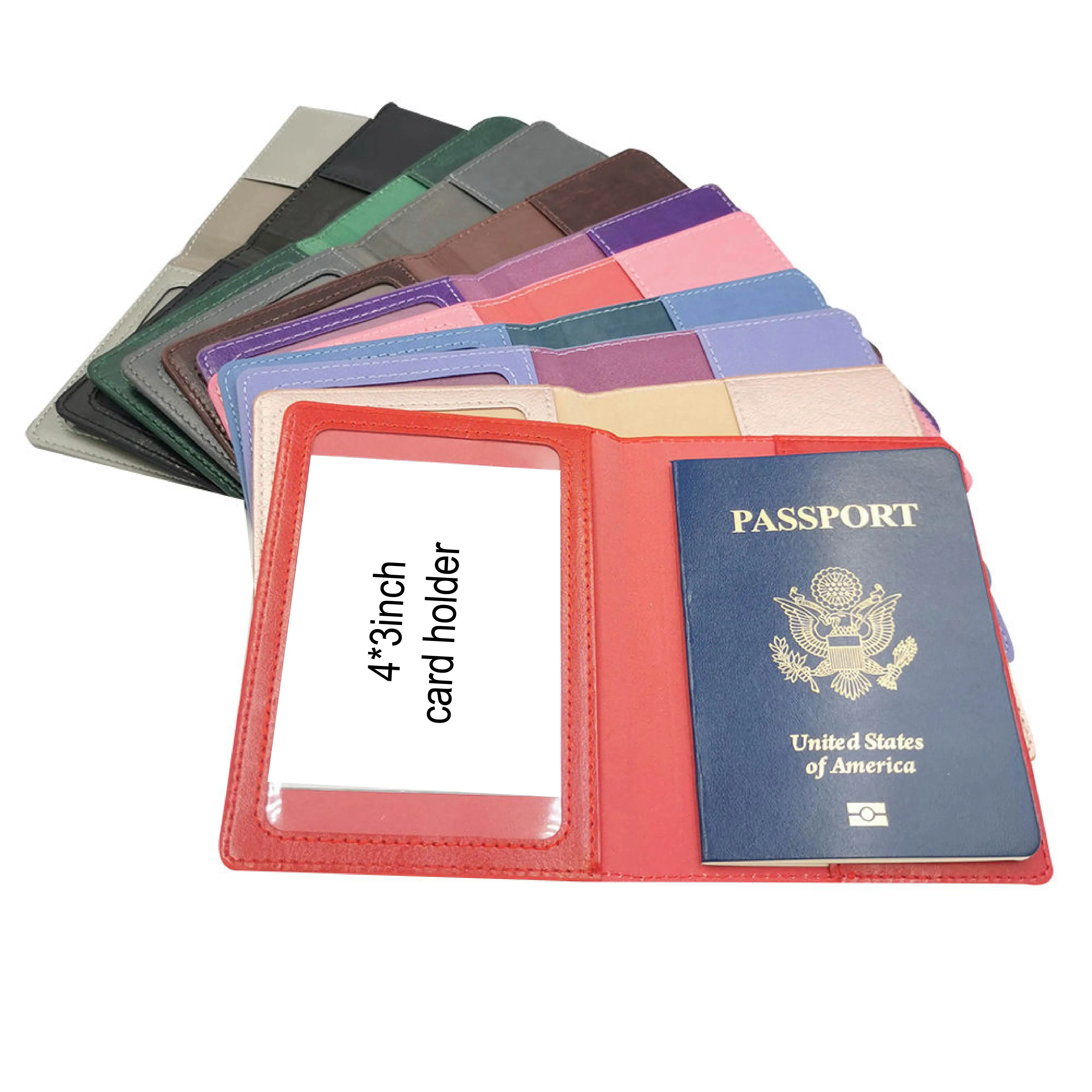 Custom  pu leather cover case simple thin design travel passport holder