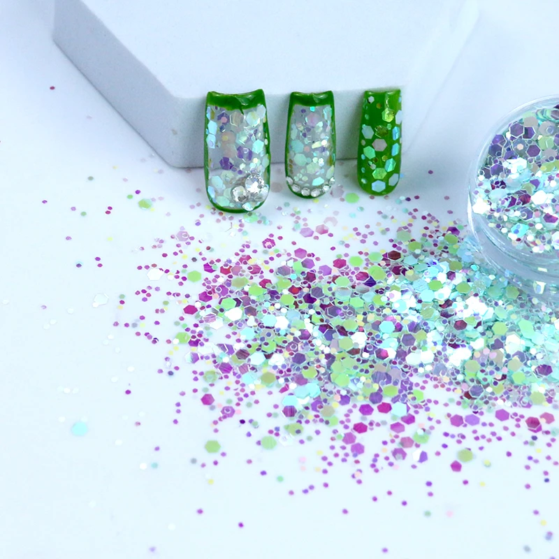 Wholesale Bulk Packing DIY Nail Flakes Art Decoration 12 Color Nail Laser Glitter Sequins