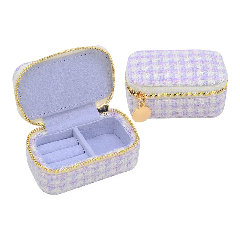 Small Jewellery Packaging Velvet Necklace Box Mini Custom Logo Travel Jewelry Box Portable Ring Zipper Velvet Storage Case
