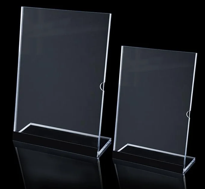 Acrylic magnetic price tag label holder stand declining desk sign Info card display picture photo frame name table top