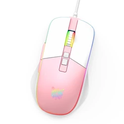 New ONIKUMA CW916 White Pink Wired Gaming Office Mouse 7 Key 6 Speed DPI Adjustment RGB Luminous Girl Computer Mouse