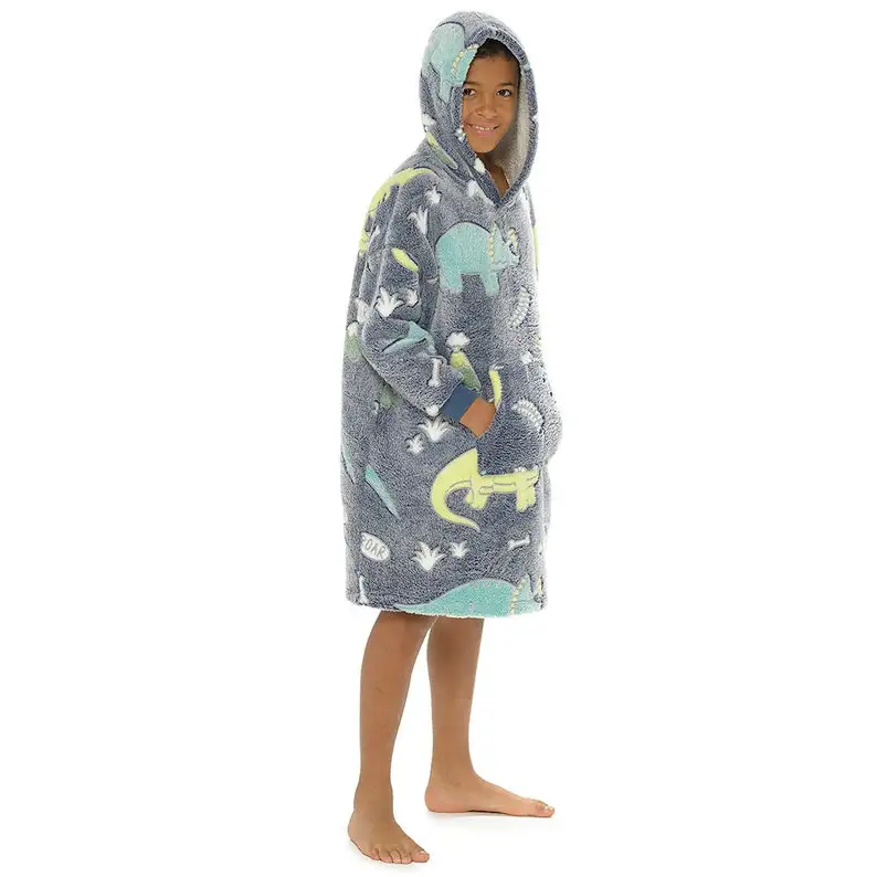 Kids boys girls glow in the dark blanket oversized hoodie super soft dressing gown