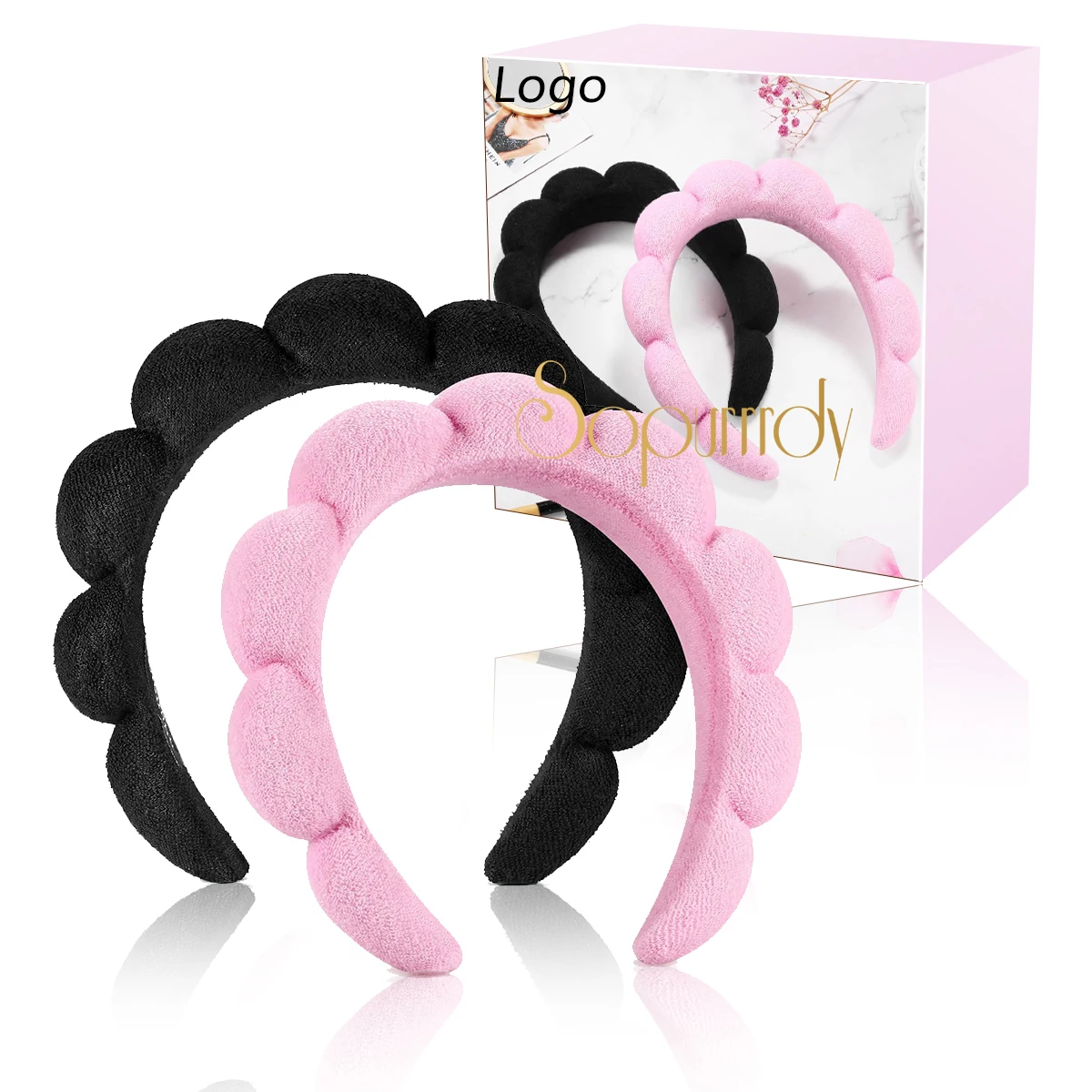 Custom Logo Spa Headbands for Women Ladies Puffy Makeup Headband Combo Pack Terry Towel Cloth Fabric Hair Bands for Washing Face