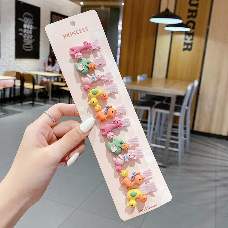 Cheap Korea 10 Pcs/set Mixed Color Cute Kid Clip Hair Accessories Child Hairgrips Animal Flowers Baby Girls Mini Hair Clip Set