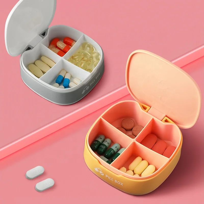 4 Pieces Small Pill Box Round Pill Organizer Case Dispenser Plastic Colorful Pill Container