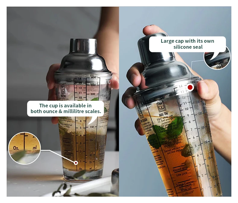 OUYADA Wholesale Bar Tool Clear Custom Stainless Steel Drink Mixer Glass Custom Logo Cocktail Bar Shakers