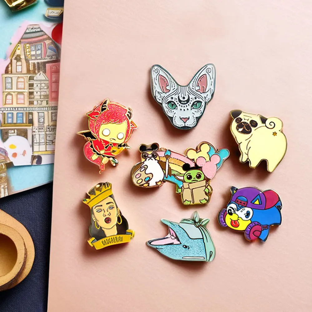 Professional Custom Pins Metal Logo Plated Die Casting Cute Dog Cat Anime Soft Hrad Enamel Hat Pin Custom Enamel Pin
