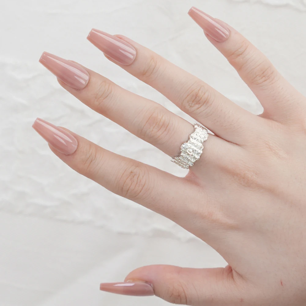 30pcs Artificial Fingernails Solid Color Press on Nail Nude Color Medium Coffin Chic Design