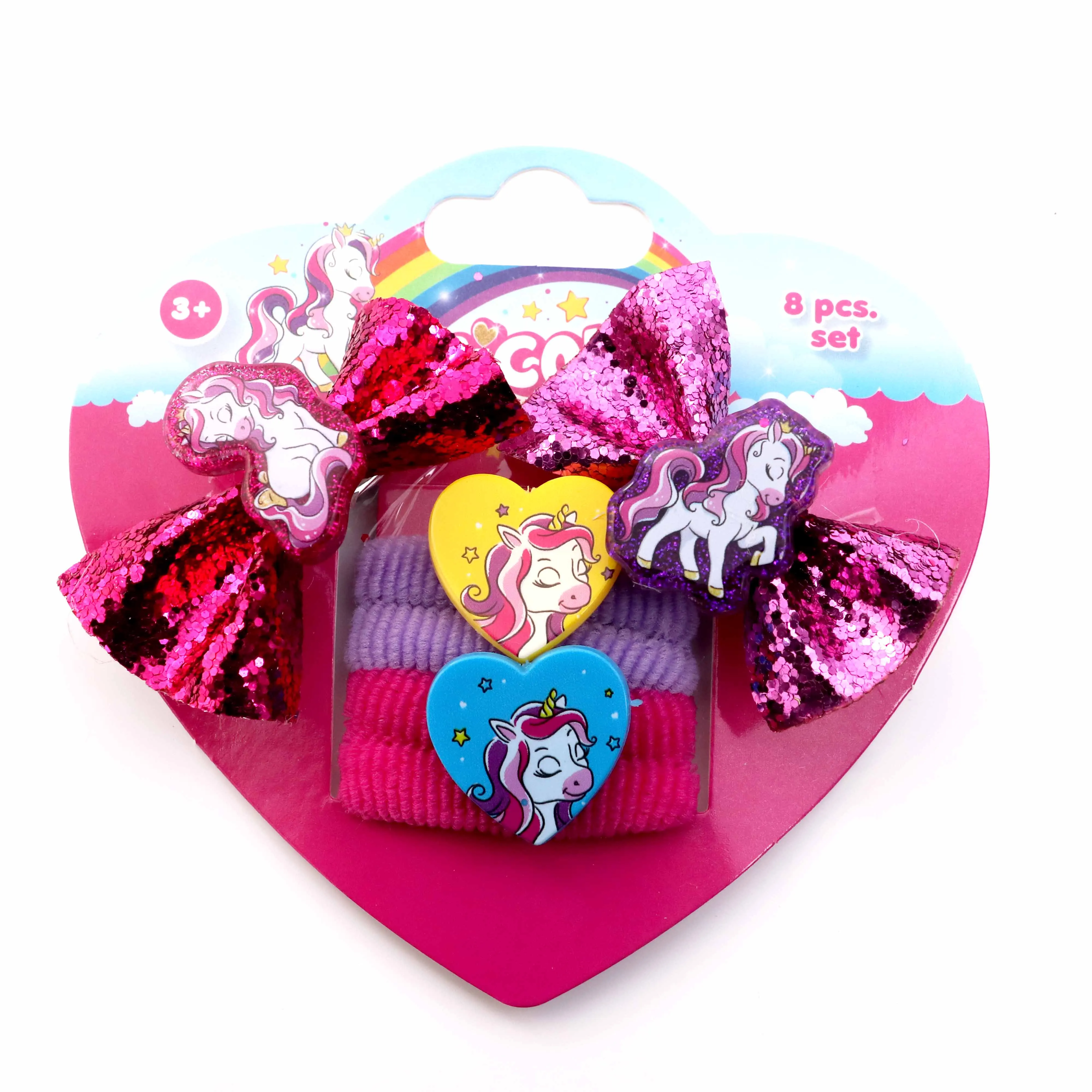 Yifan 8Pcs/Set New Products Most Popular Unicorns Heart Elastic Hair Ties Band Bow Hair Clip For Girls Women