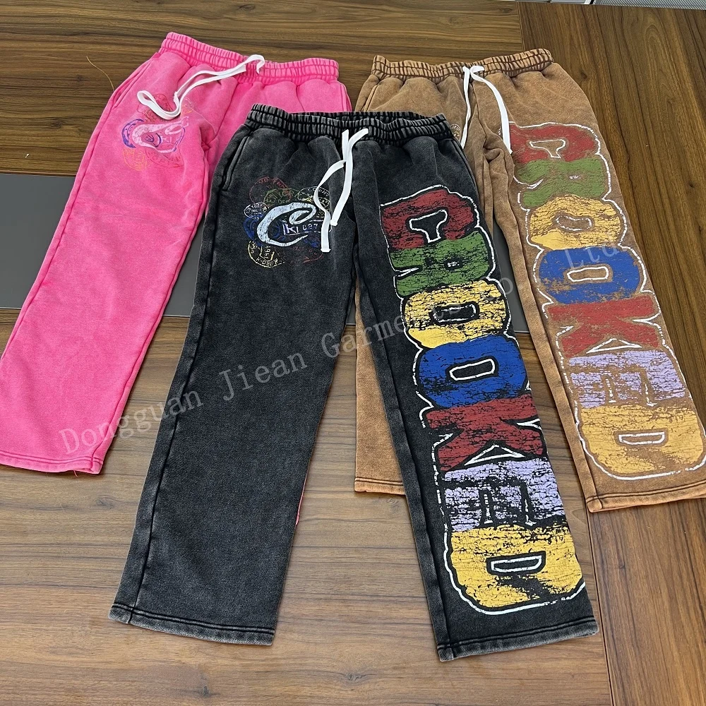 Custom Drawstring Waist Loose Wide Leg Stacked Joggers Flare Sweat Pants Print Acid Wash Sweatpants For Men