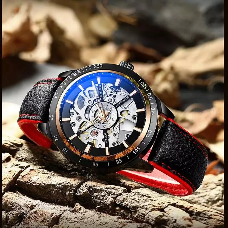 TEVISE T868 Новый дизайн черный механизм мужские часы 2020 Натуральная кожа Ремешок водостойкие автоматические все типы спортивные