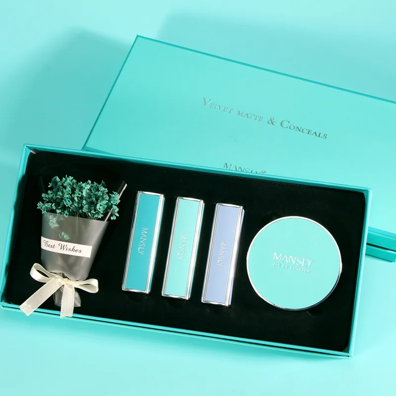 Mansly Velvet Beauty Makeup Gift Box 3 charm colors and air cushion cosmetic lipstick gift set