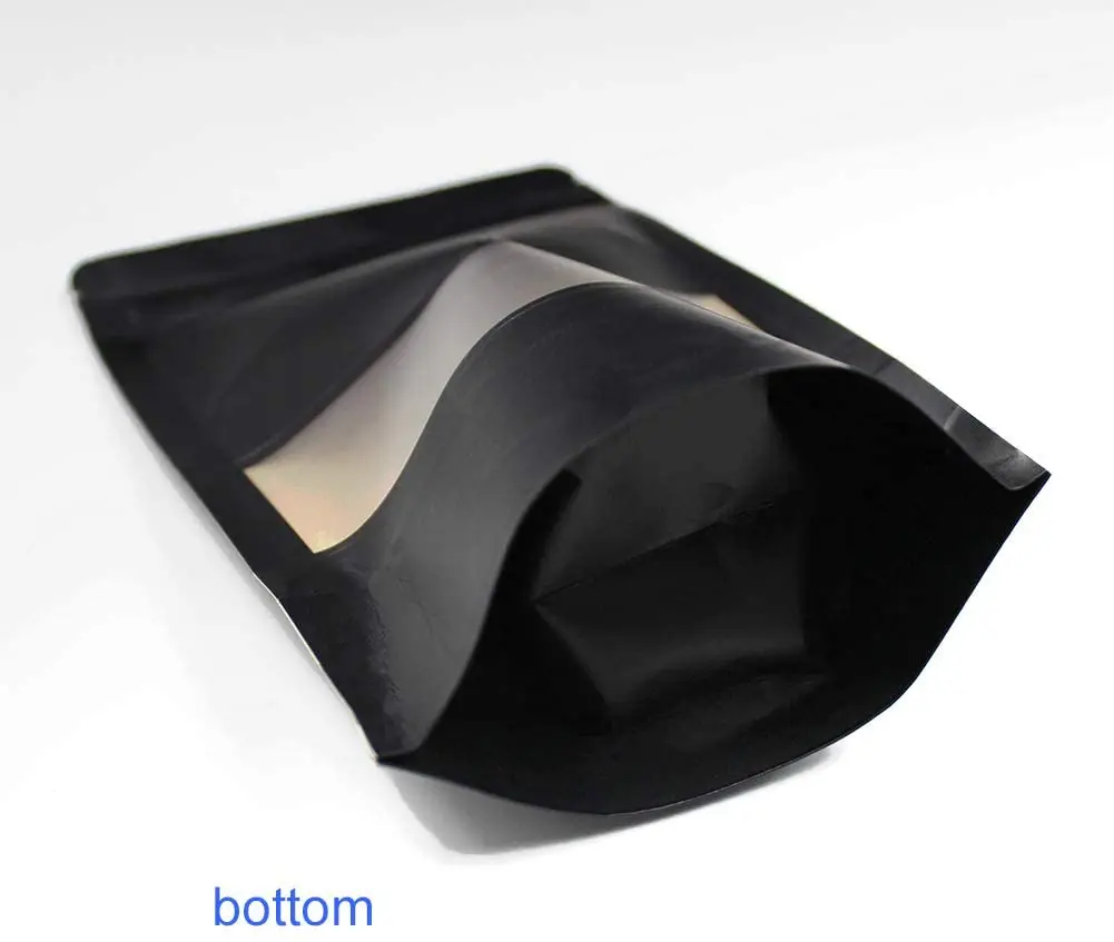 Black Kraft Paper Resealable Bags Zip Lock Black Stand up Snack Packing Zipper Pouch Bags with Matte Window and Tear Notch