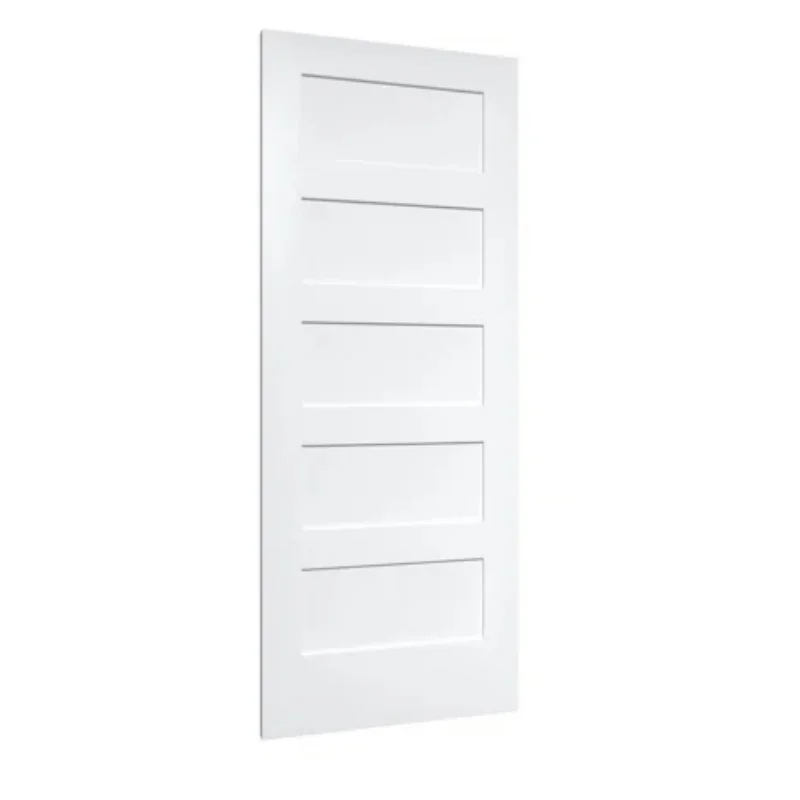 30 in. x 80 in. 5-Panel Left-Handed MDF Shaker Door White Primed Interior Prehung Door
