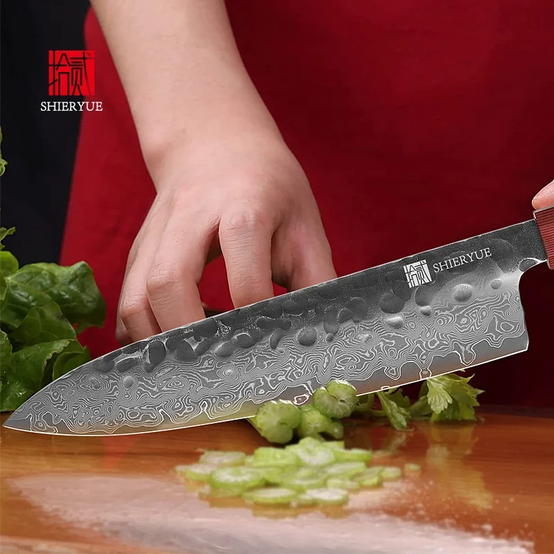 8-дюймовый японский шеф-нож из стали VG10 для резки мяса Дамасского суши Kiritsuke с деревянной восьмиугольной ручкой
