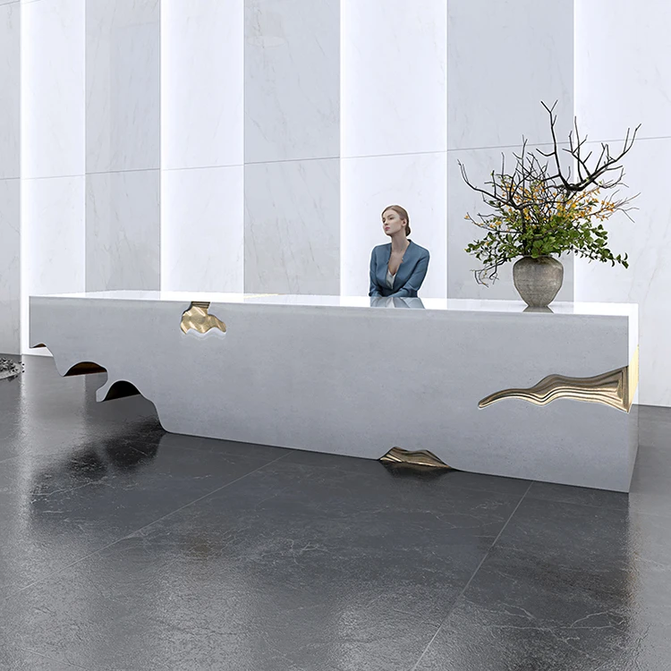 Artificial stone L Shaped Design Modern reception desk  Hotel Reception Counter white reception desk beauty salon