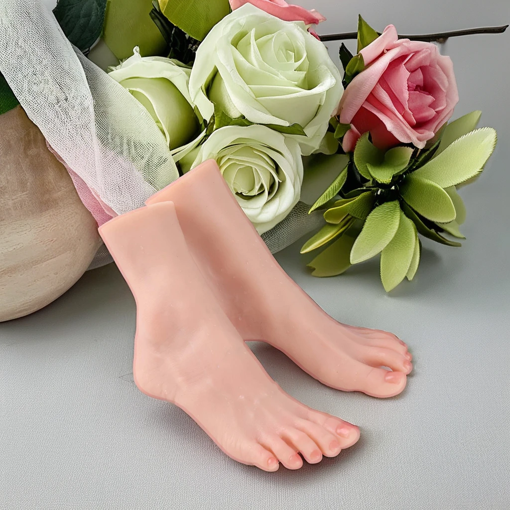 Lifelike Manikin Feet Silicone Foot Lifesize Female Mannequin Foot Model for Painting Teaching Arts Drawing Jewelry Display