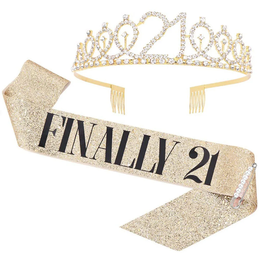 Wholesale 13th 16th 18th 21st 30th 40th 50th 60th Rose Gold Birthday Sash With Rhinestone Tiara Pearl Pin