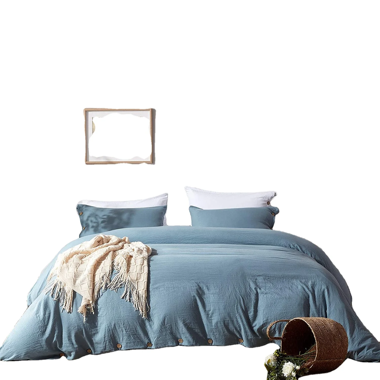 Duvet Cover Textured Set with Zipper Closure,100% Washed Microfiber Seersucker Fabric