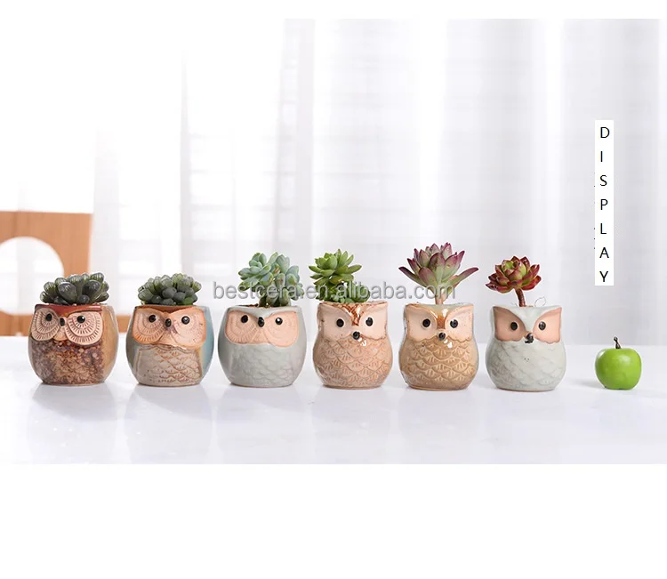 Owl Shaped flower pot decorative succulent pots mini ceramic succulent planter pot a drainage hole