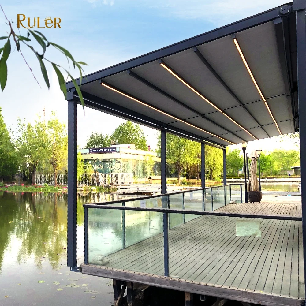 Factory price Big roof cover retractable roof Gazebo Aluminium Outdoor PVC waterproof fabric Motorized waterproof pergola