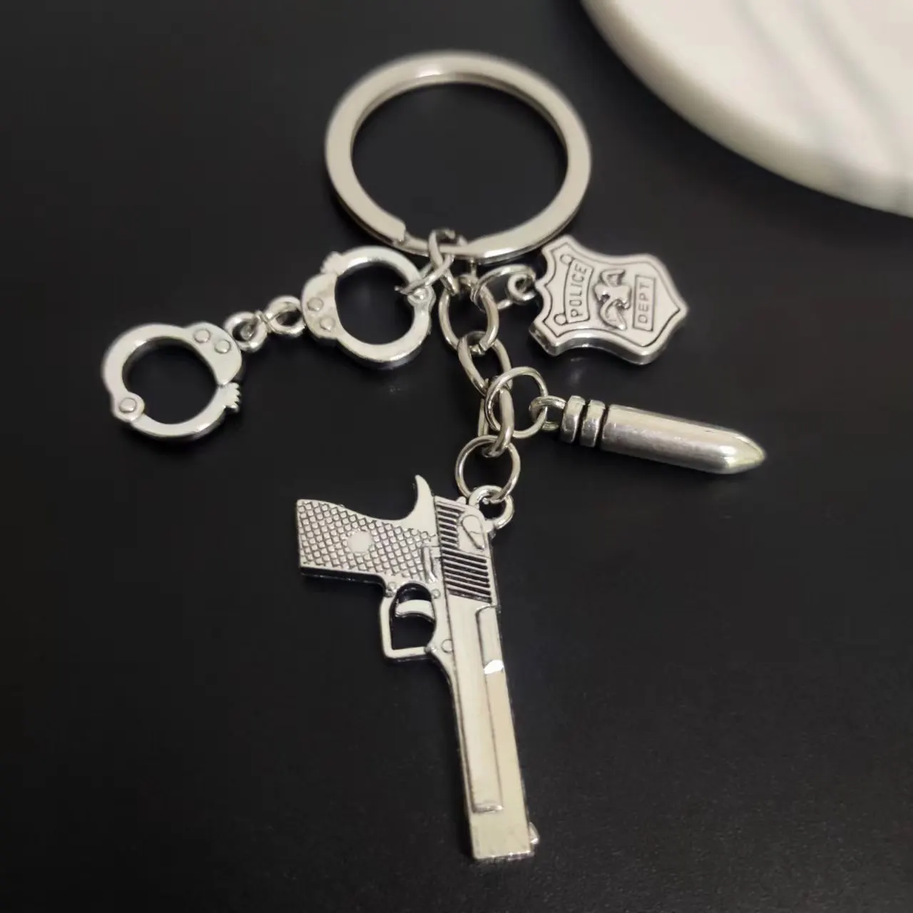 Fashion Gift Pistol Handcuffs Bullet Police Dept Key Chains Man Accessory Pendant