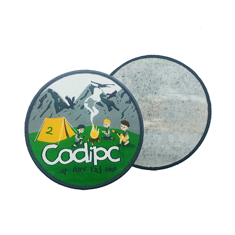 custom personalized logo clothing insignia tejida garment parche tejido laser cut clothing woven patch, customized woven badges