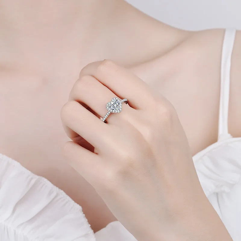 PUSHI engagement sterling silver iced out white d color vvs clarity 1ct manufacturing moissanite heart ring for women wedding