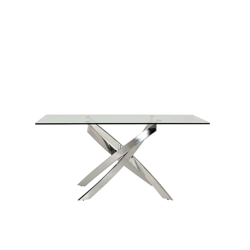 Factory Wholesale Cheap Modern Glass Top Dining Table Set/Dining Table And chroming legs Tube