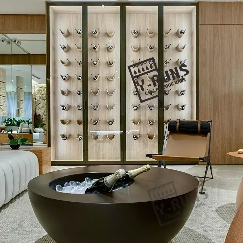 Luxury Wine Cellar Cooler Built-In Gold Wine Refrigerators Cooler for Hotel /Bar with Constant Temperature and Humidity System