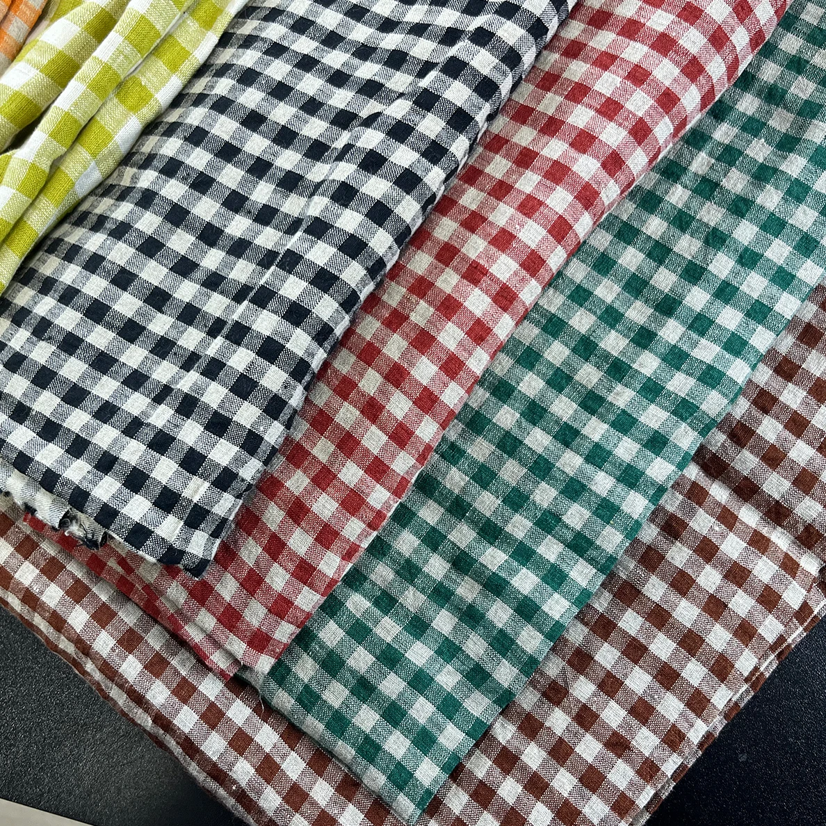 Checked Organic Knitted Cloth Textile Naturally Pure fiber Flax Beautiful Quality Linen Softly PlaidColor Fabric