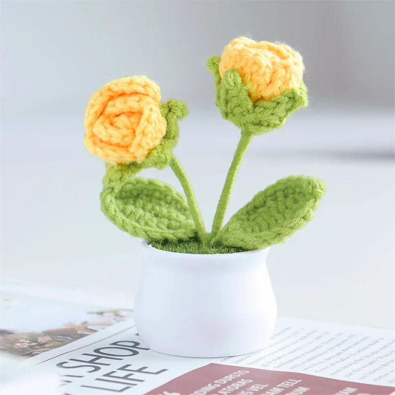 Cute Small Decorative Flower Hand-Crocheted Bouquet in Pot Teacher Friend Girlfriend Gift Cross Stitch Bonsai