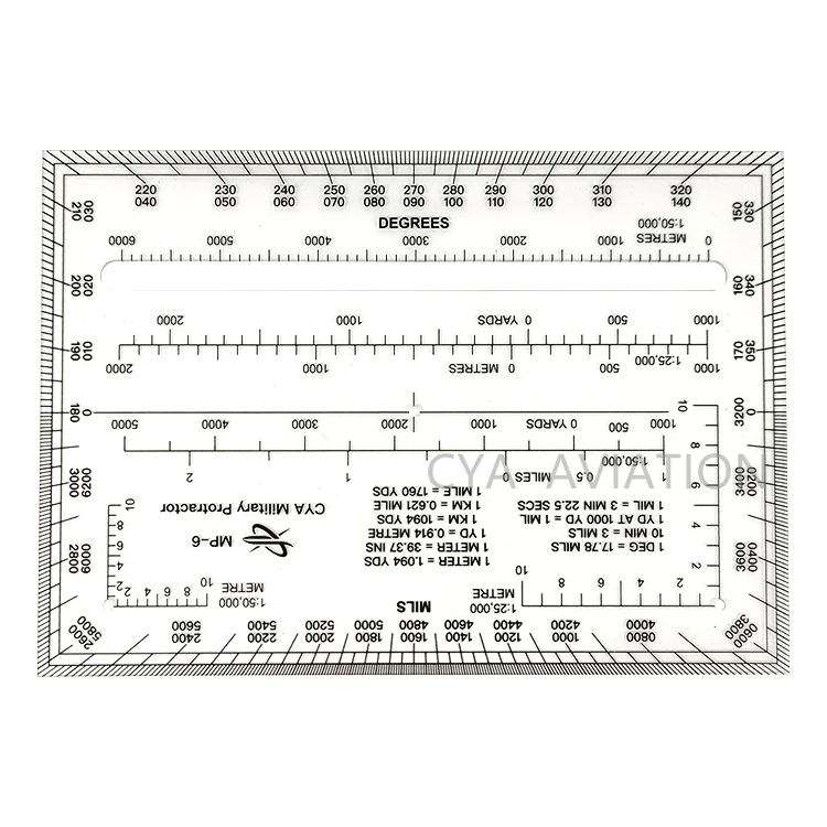 RA 6IN Rectangular Protractor with Degrees and mils & Meters and Yards for Angle Measurements and Outdoor Navigation