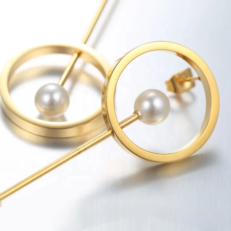 High Quality Fashion 18K Gold Plating Stainless Steel Jewelry Long Drop Studs Earrings E5311