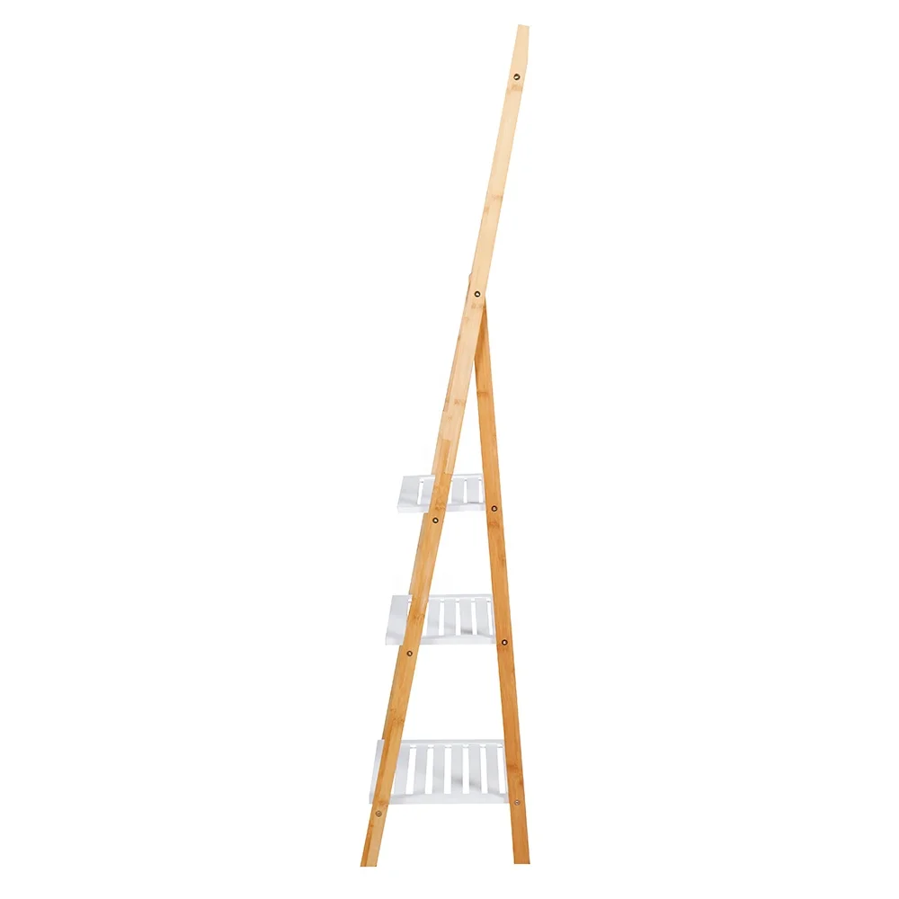 OEM free standing bamboo wood folding hanging ladder shelf towel rack