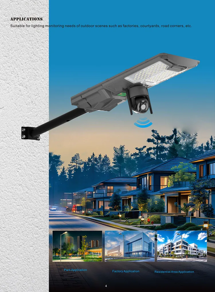 Outdoor IP65 1080P 5 Million Pixels 4G WIFI SIM Card Security Solar Street Lights With CCTV Camera 300W 500W