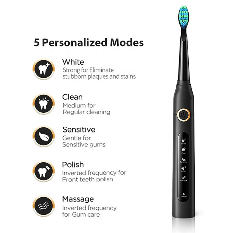 5 Modes USB Fast Charging IPX7 Waterproof Smart Timer Dental Vibrate Electric Tooth Brush Toothbrush