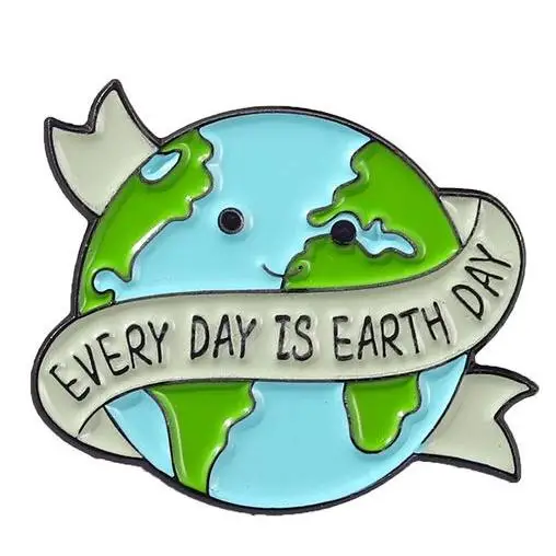High Quality Wholesale Green Enamel Pins Love the Earth Save the Planet Cartoon Earth Series Diy Metal Pin Badge