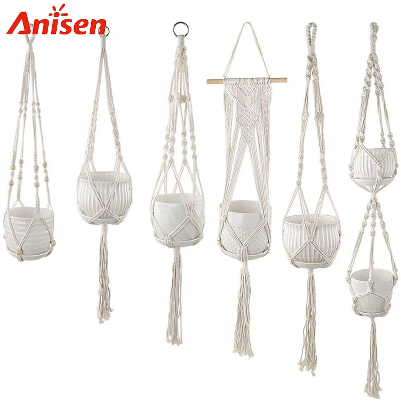 Air Crystal Hanging Pot Glass Cotton Rope Flower Outdoor Planter Basket Macrame Hangers Plant Holder plant flower pot